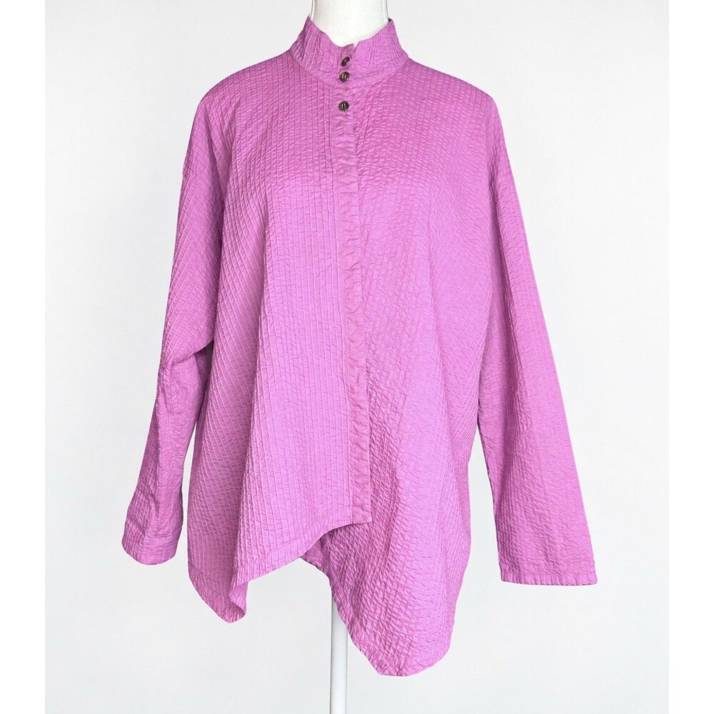 Yacco Maricard Pink Pintuck Cotton Tunic Blouse Size 2 Asymmetrical Japan